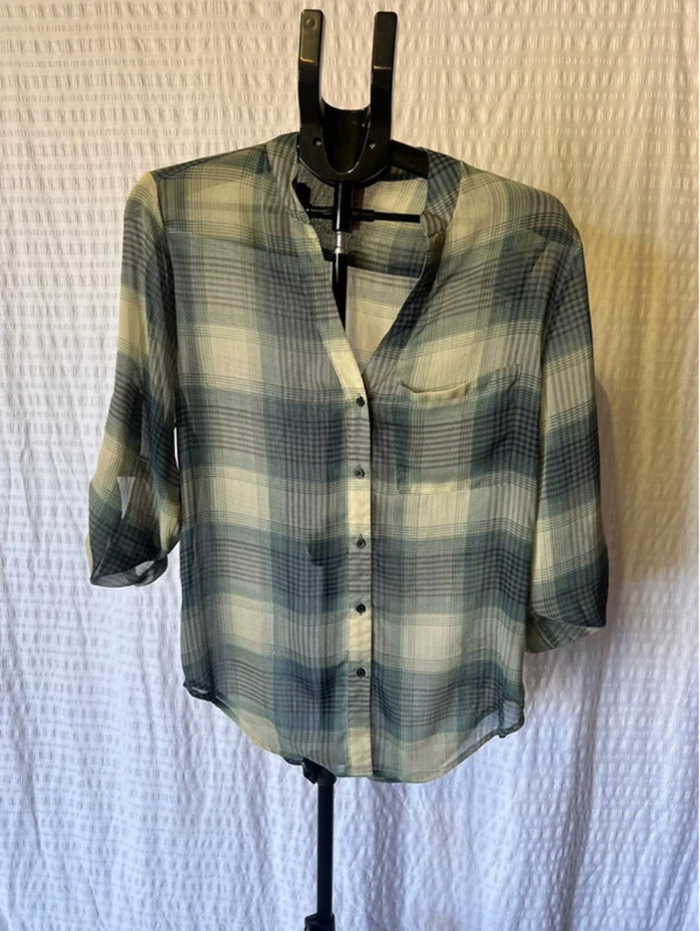 Xhiliration Sz XS Sheer Plaid Top